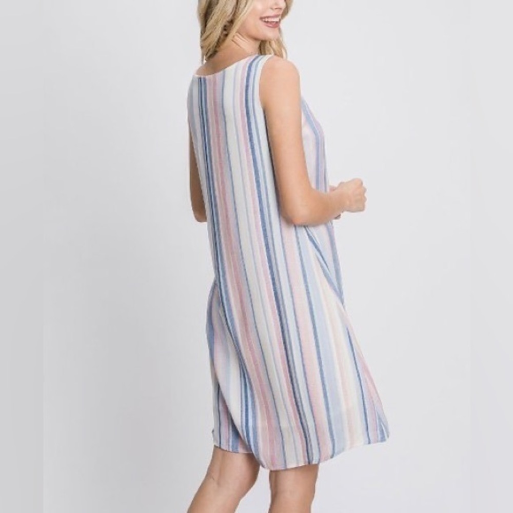 NWOT- Love, Kuza‎ | Light Blue & Pink Stripe Sleeveless Shift Dress - XL - Picture 2 of 3